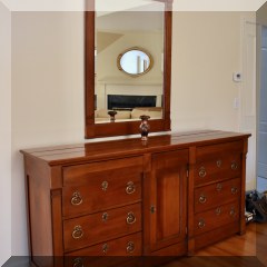 F45. Henredon Regency triple dresser with 9 drawers and cabinet. 36”h x 74”w x 19”d (Mirror listed separately) - $575